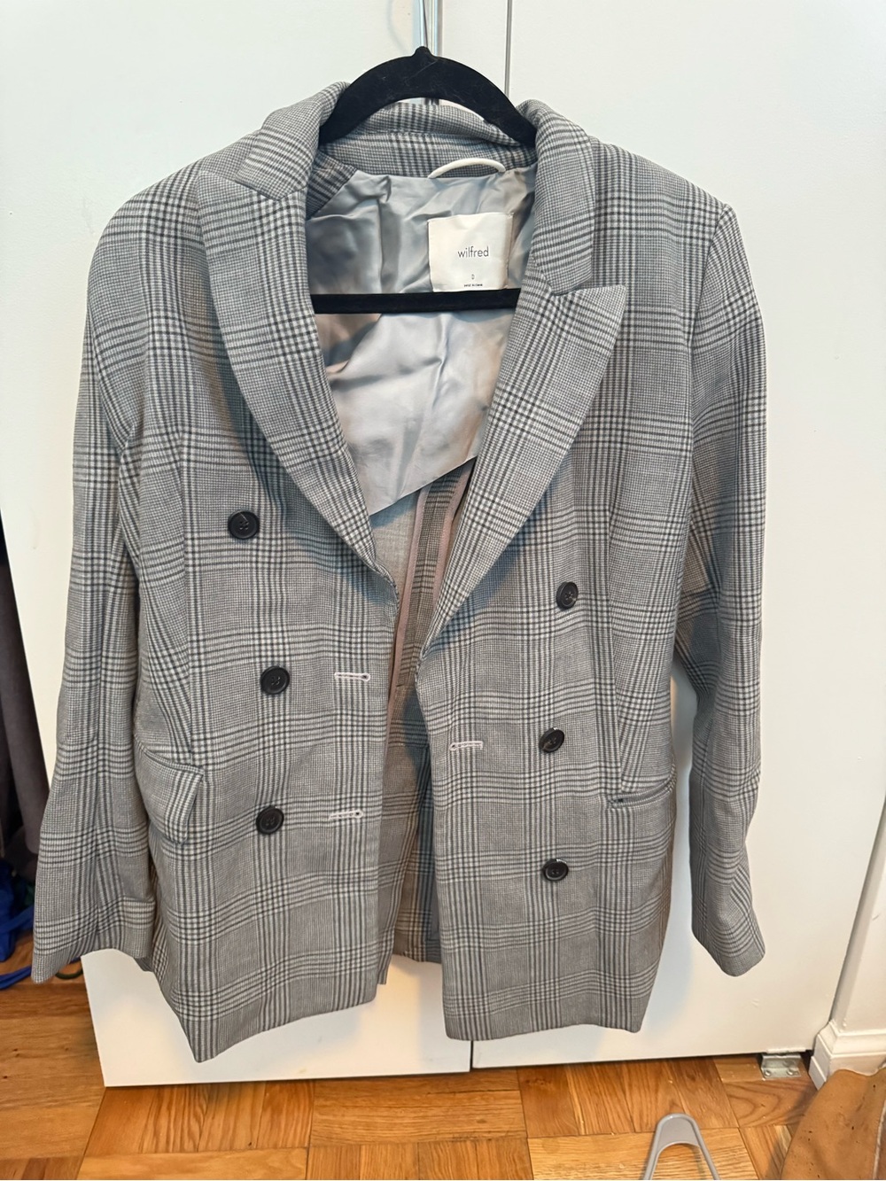 Wilfred Light Gray Glen Plaid Double-Breasted Blazer